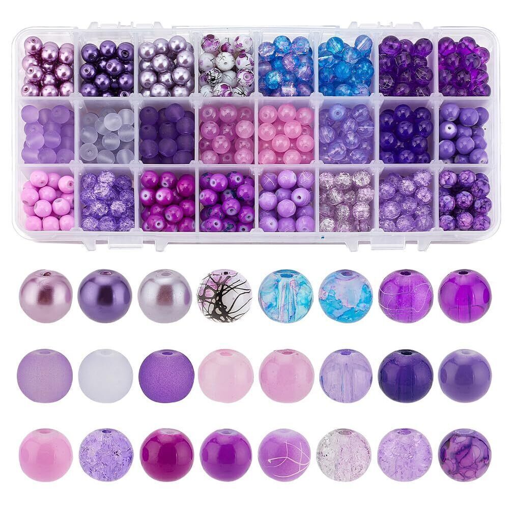 7111 720pcs 8mm Purple Glass Beads 24 Color Round Bracelet Beads Loose